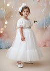 Elegant White Short Sleeve Flower Girl Dress for Classic Modern Weddings