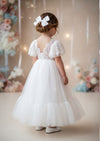 Elegant White Short Sleeve Flower Girl Dress for Classic Modern Weddings