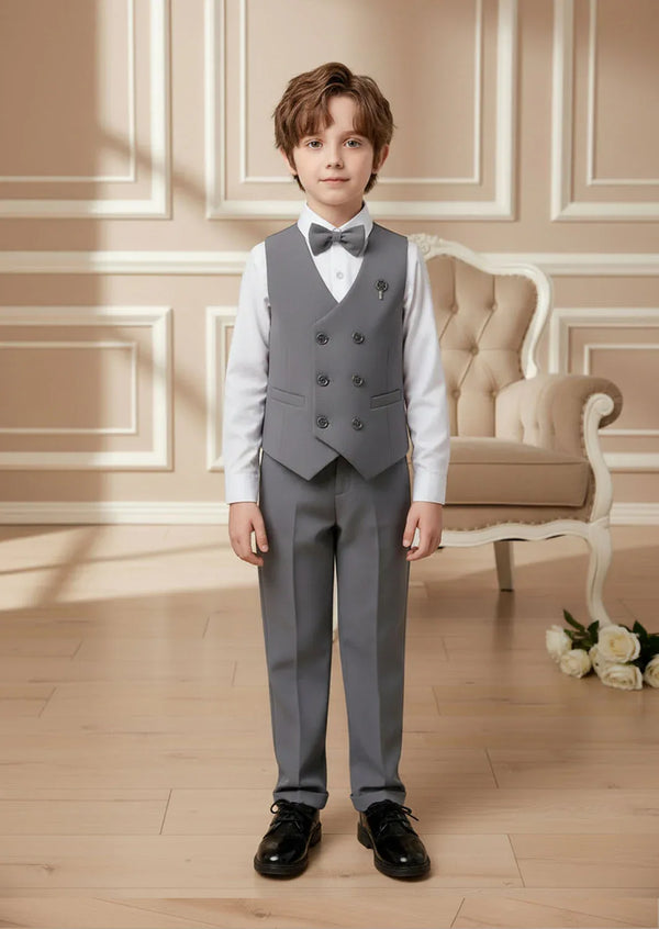 Boys Ellingwood Ring Bearer Suit 
Double Breasted Vest · 4 Piece in Gray