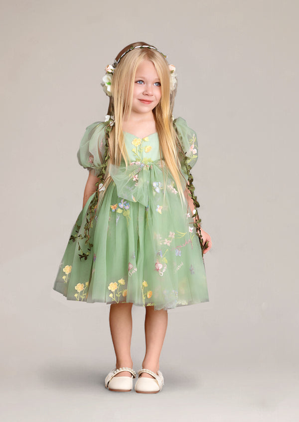 Willowen Floral Party Dress in Olive