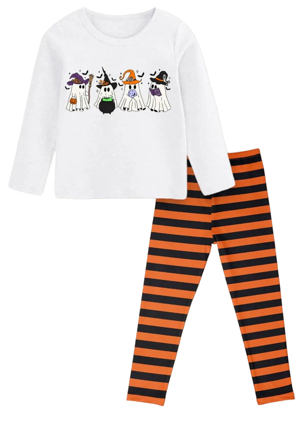 Girls Ghost Halloween Leggings Set – Fall & Trick‑or‑Treat Outfit