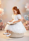 Grace Knee Length Lace Flower girl Dress in White