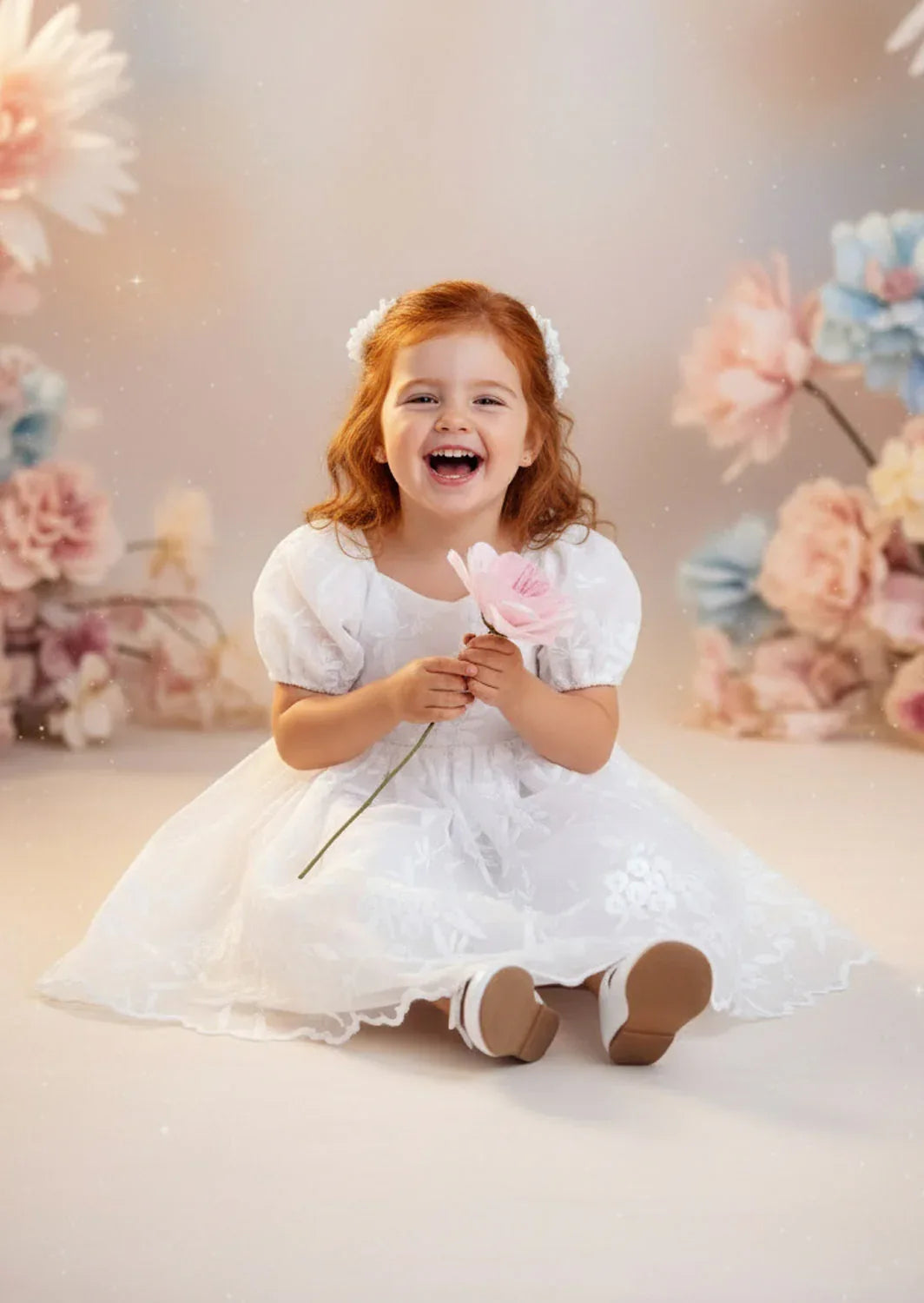 Grace Knee Length Lace Flower girl Dress in White