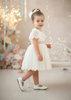 Short Sleeve Ivory Lace Flower Girl Dresses Knee Length