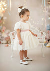 Short Sleeve Ivory Lace Flower Girl Dresses Knee Length