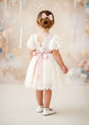 Short Sleeve Ivory Lace Flower Girl Dresses Knee Length