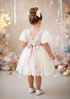 Short Sleeve Ivory Lace Flower Girl Dresses Knee Length