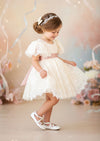 Short Sleeve Ivory Lace Flower Girl Dresses Knee Length