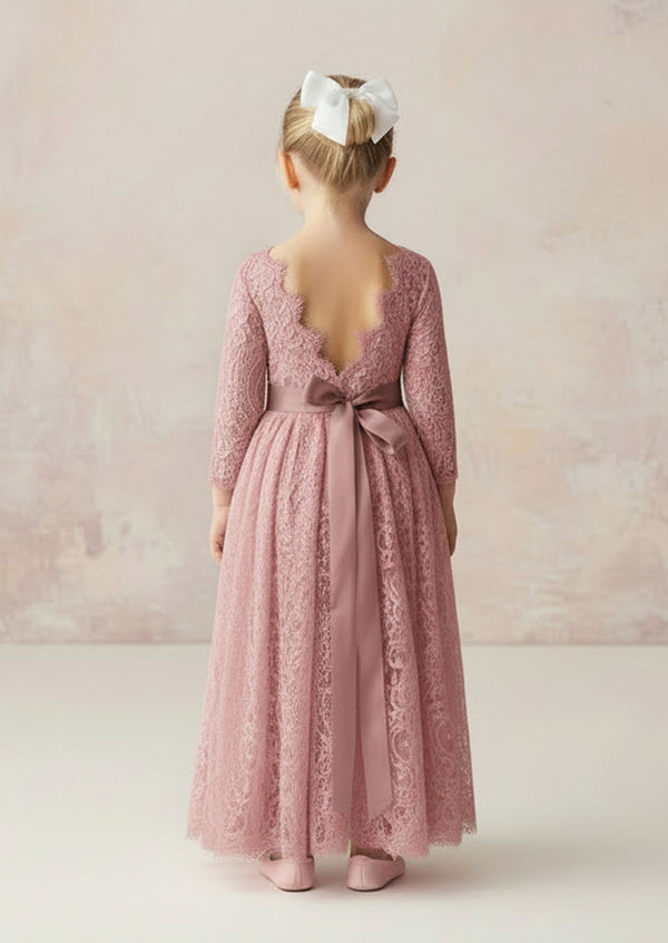 Elizabeth Lace Flower Girl Dress in Dusty Pink