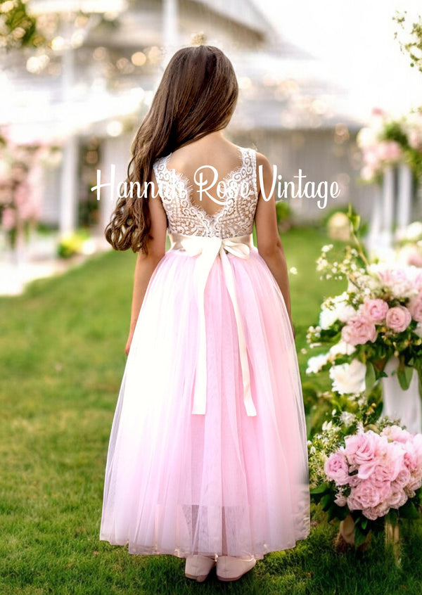 Backless flower girl dress in pink