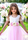 Pink sleeveless flower girl dress with sash