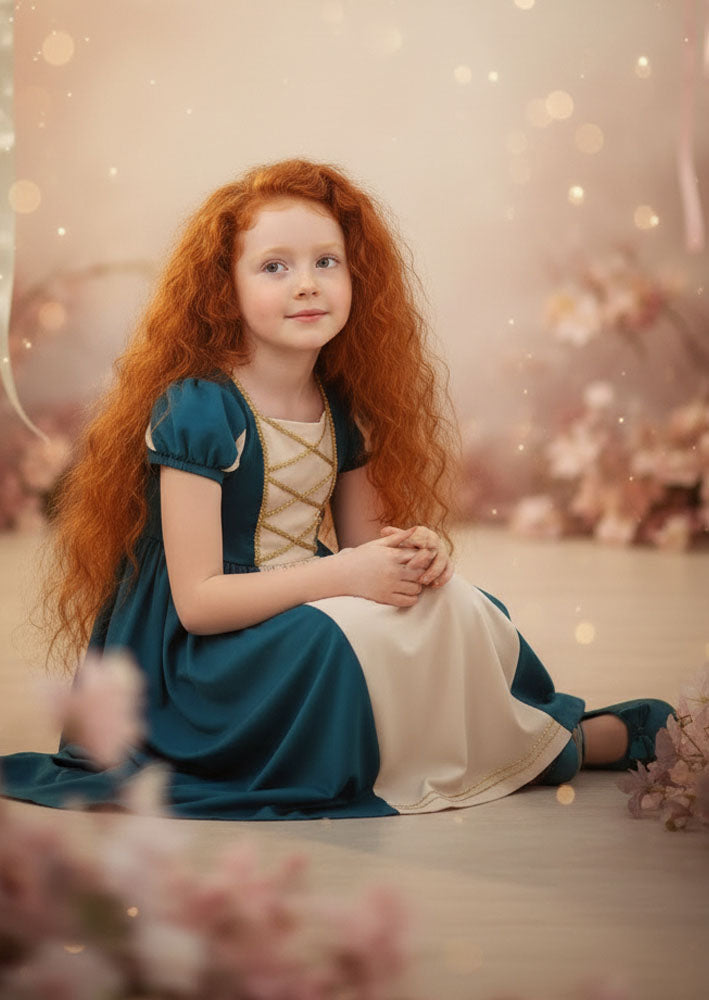 Toddler Girl Medieval Princess Costume Dress - Merida for Halloween Dress up, Make believe