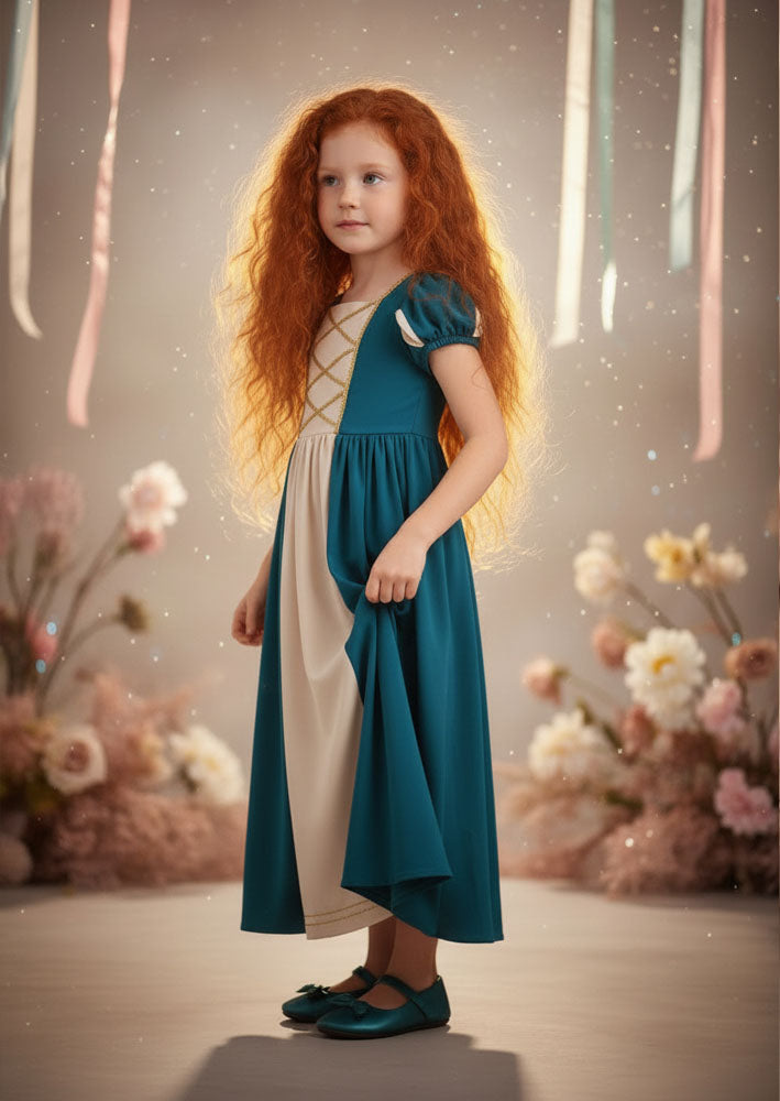 Toddler Girl Medieval Princess Costume Dress - Merida for Halloween Dress up, Make believe