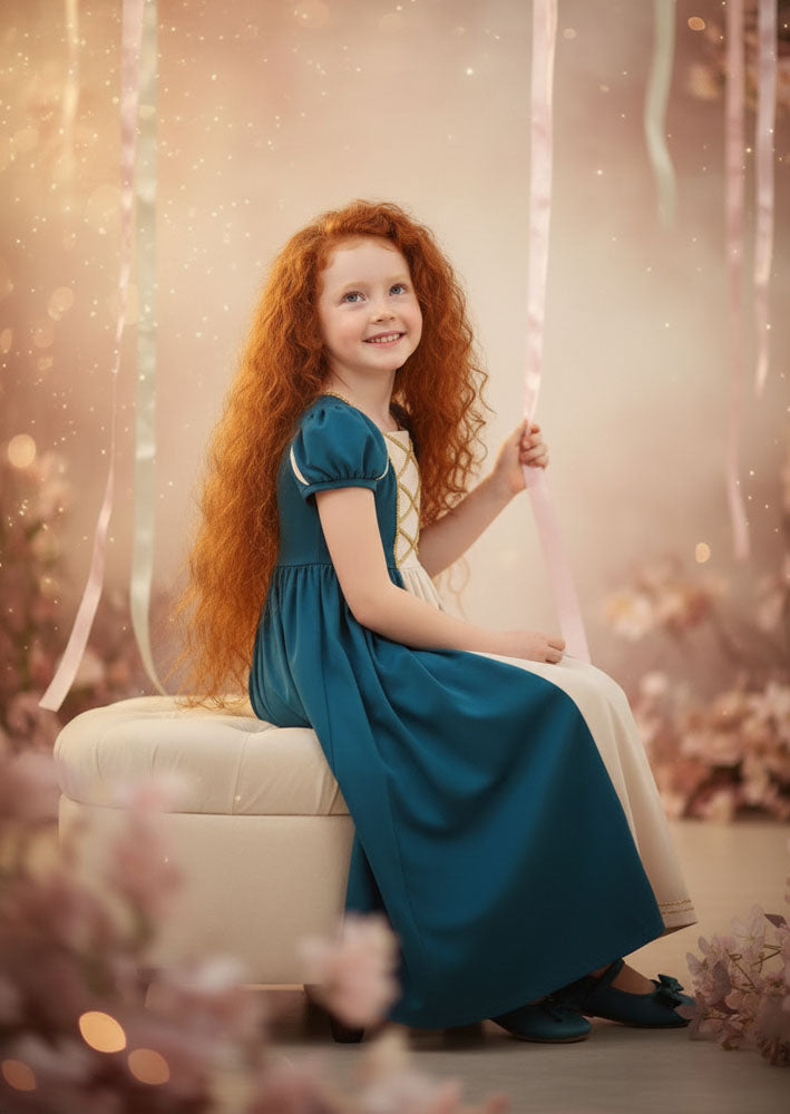 Toddler Girl Medieval Princess Costume Dress - Merida for Halloween Dress up, Make believe