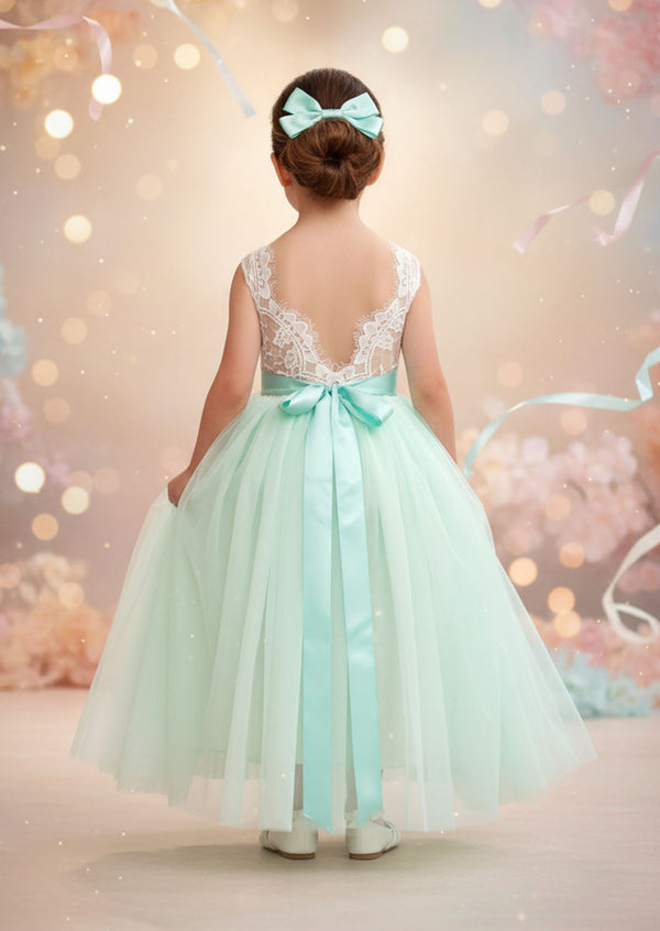 Toddler Sleeveless Boho Flower Girl Dresses in Aqua Mint