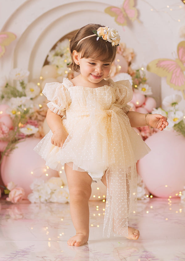 Faya Swiss Dot Romper || Cream