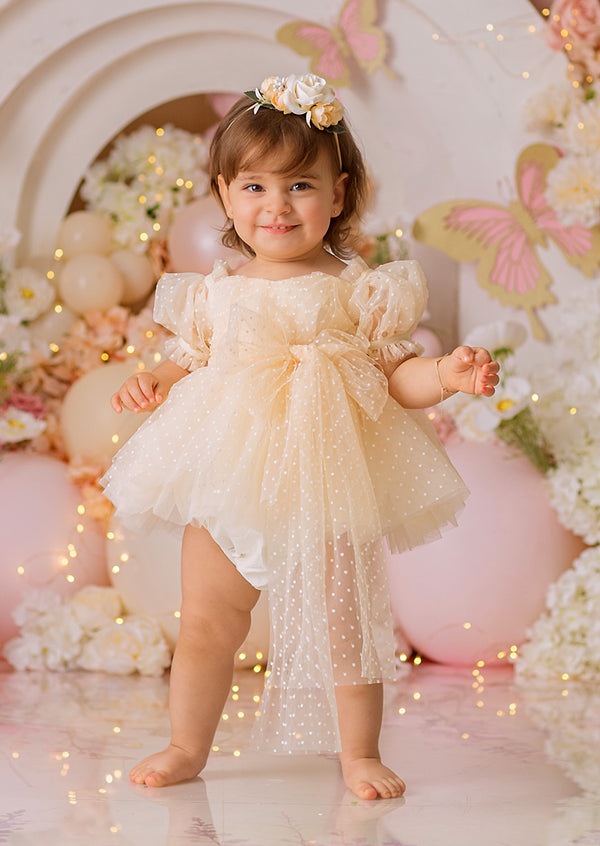 Faya Swiss Dot Romper || Cream