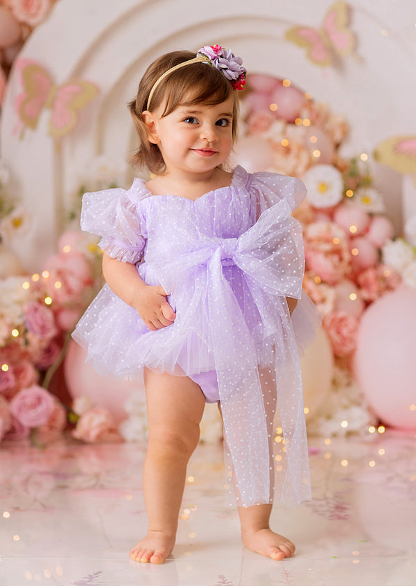 Faya Swiss Dot Romper || Lavender