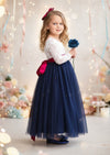 Navy Long Sleeve Flower Girl Dresses for Classic Boho Wedding Style