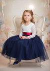 Navy Long Sleeve Flower Girl Dresses for Classic Boho Wedding Style