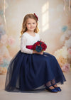 Navy Long Sleeve Flower Girl Dresses for Classic Boho Wedding Style