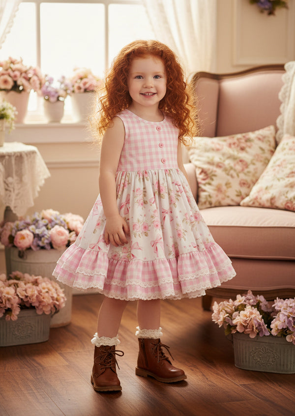 toddler girls full‑skirt twirl dress in pink print