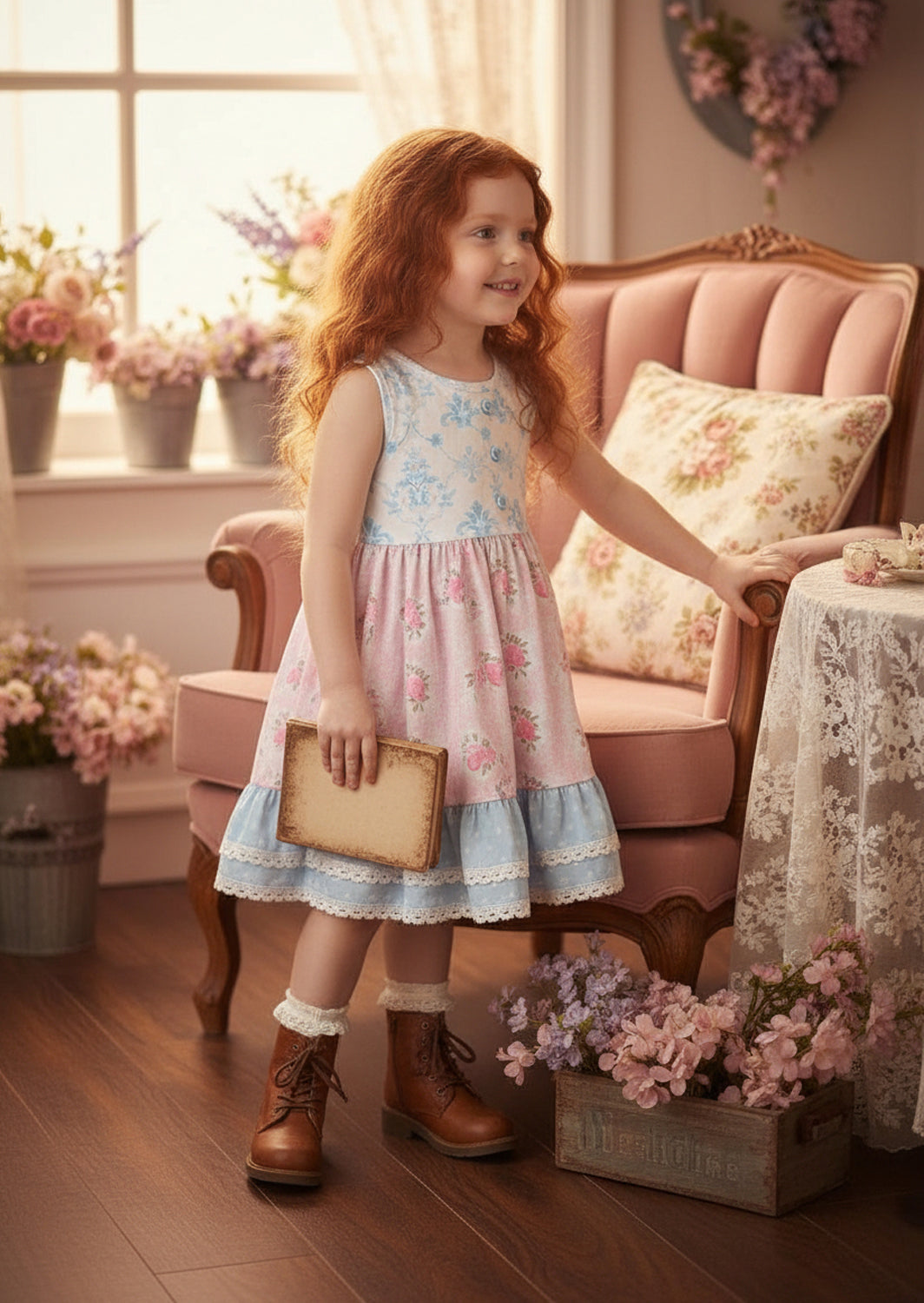 toddler girls soft knit pink and blue print twirl dress