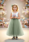 Sleeveless Sage Tulle Flower Girl Dress for Toddlers