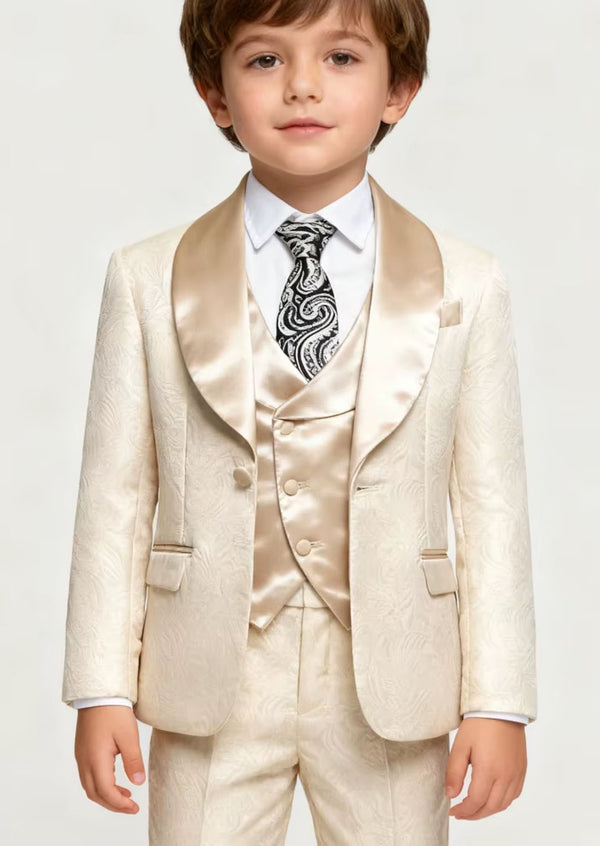 Boys Ashbourne Suit · 3 Pc Elegant Brocade in Cream · Size 2T - 20