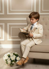 Boys Ashbourne Suit · 3 Pc Elegant Brocade in Cream · Size 2T - 20