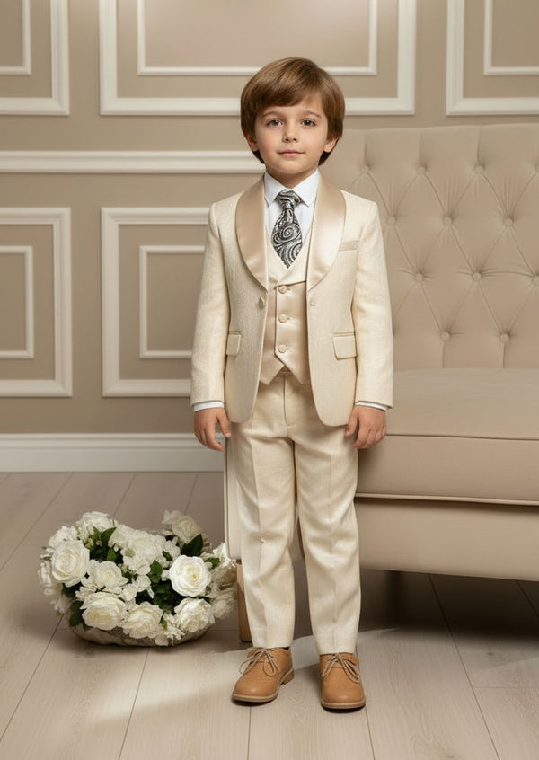 Boys Ashbourne Suit · 3 Pc Elegant Brocade in Cream · Size 2T - 20