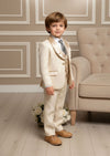 Boys Ashbourne Suit · 3 Pc Elegant Brocade in Cream · Size 2T - 20