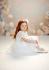 Sweetheart‑neckline white tulle dress for girls with vintage‑inspired lace details