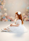 Vintage‑style white lace and tulle dress for flower girls and holy 1st communion