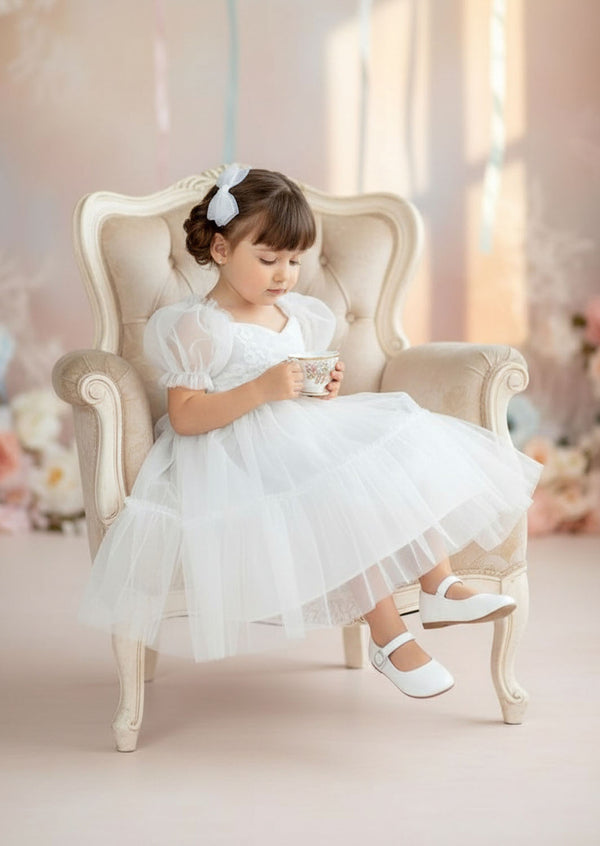 Toddler Girl Victoria Sweetheart Neckline Flower Girl Baptism Dress White & Ivory