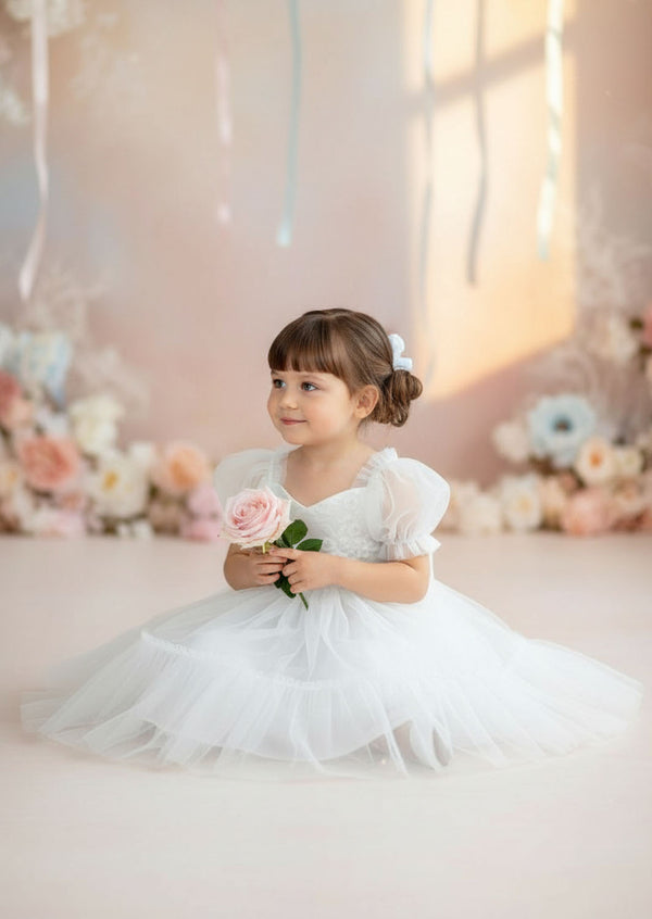 baby toddler Victoria Sweetheart Neckline Flower Girl Baptism Dress White & Ivory