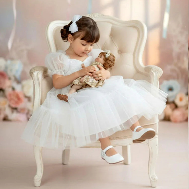 Victoria Sweetheart Neckline Flower Girl Baptism Dress White & Ivory