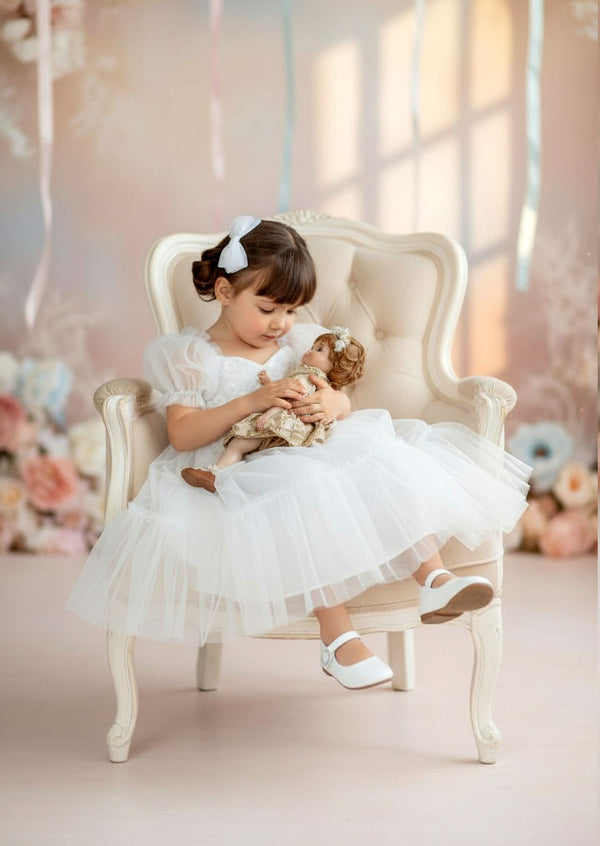 Victoria Sweetheart Neckline Flower Girl Baptism Dress White & Ivory