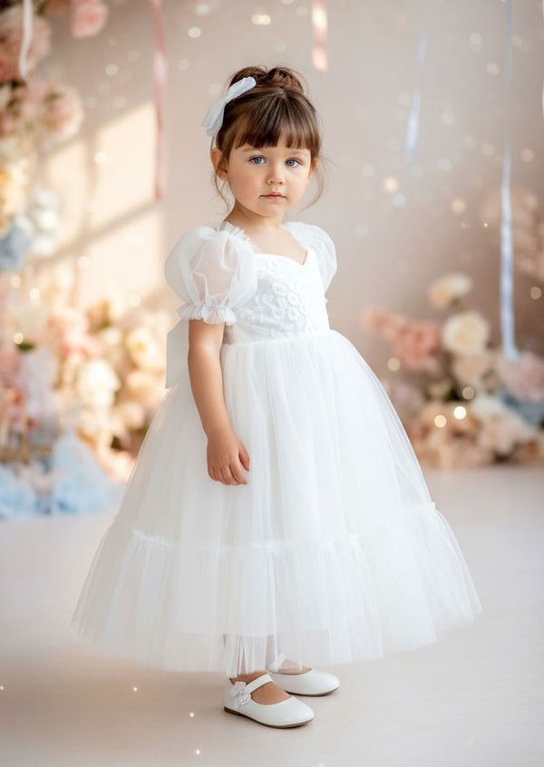 Victoria Sweetheart Neckline Flower Girl Baptism Dress White & Ivory