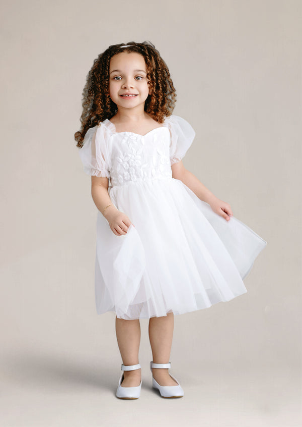 Knee length white girls party dress