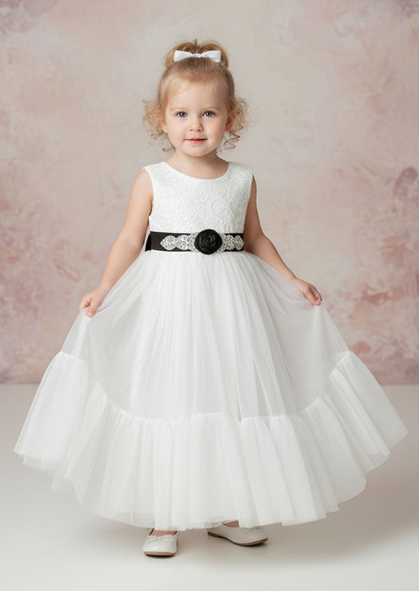 Toddler Sleeveless Mermaid Style Flower Girl Dress in White for Summer Weddings