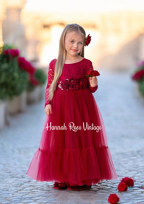 Burgundy Wine Flower Girl Dresses