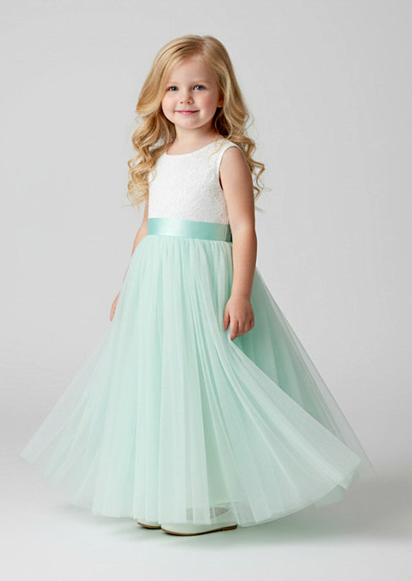 Sleeveless Aqua Tulle Flower Girl Dress  Lace & Tulle
