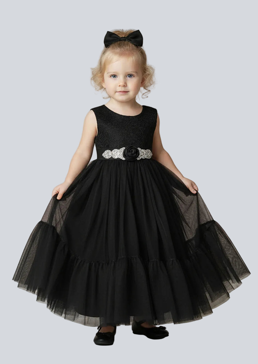 Toddler Sleeveless Black Mermaid Flower Girls Dresses for Modern Wedding Style