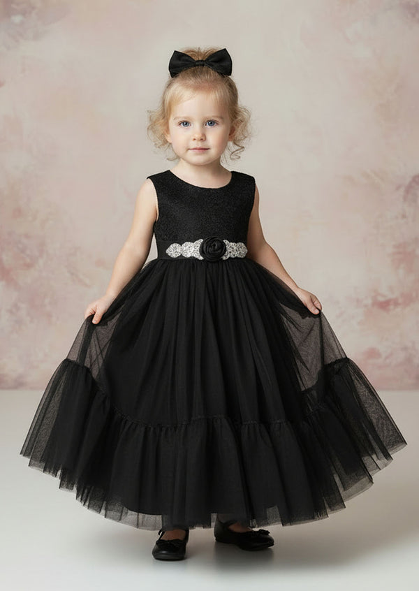 Toddler Sleeveless Black Mermaid Flower Girls Dresses for Modern Wedding Style