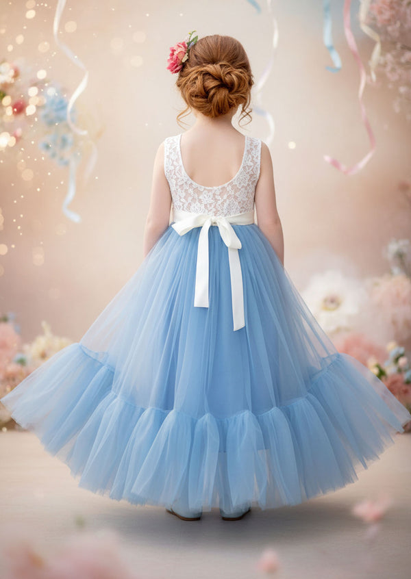 Toddler & Girls Dusty Blue Sleeveless Boho Flower Girl Dress Classic, Beach Weddings