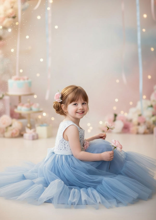 Toddler & Girls Dusty Blue Sleeveless Boho Flower Girl Dress Classic, Beach Weddings