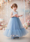 Toddler & Girls Dusty Blue Sleeveless Boho Flower Girl Dress Classic, Beach Weddings
