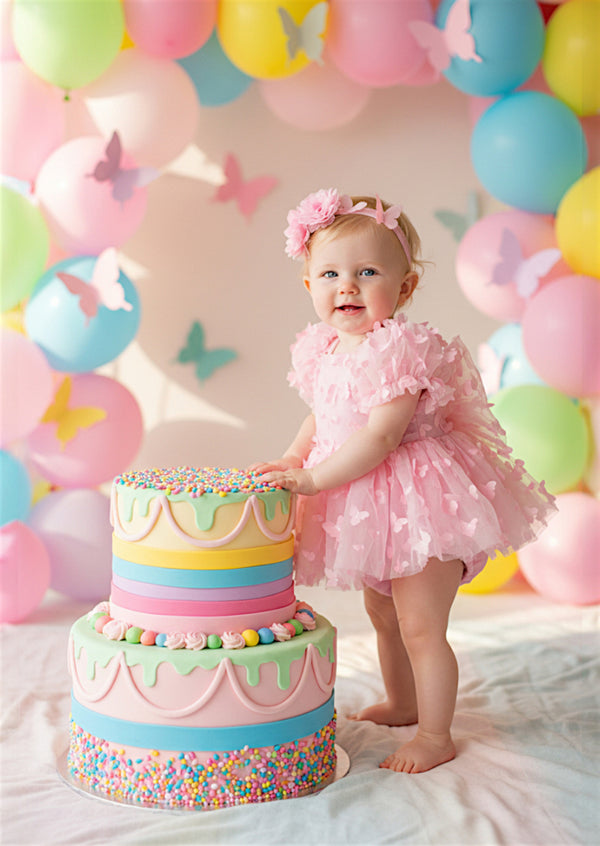 Butterfly Kiss Romper Pink Cake Smash Outfit Girl