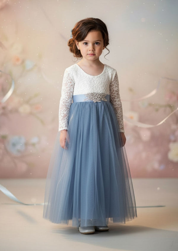 Dusty Blue Boho Flower Girl Dress Toddler Girls Juniors Wedding